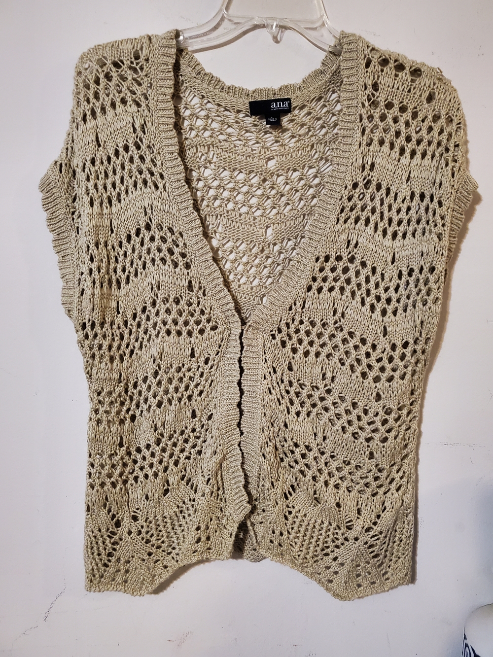 Y2k Crochet Open-Knit Beige Womens Short Sleeve Sweater Cardigan